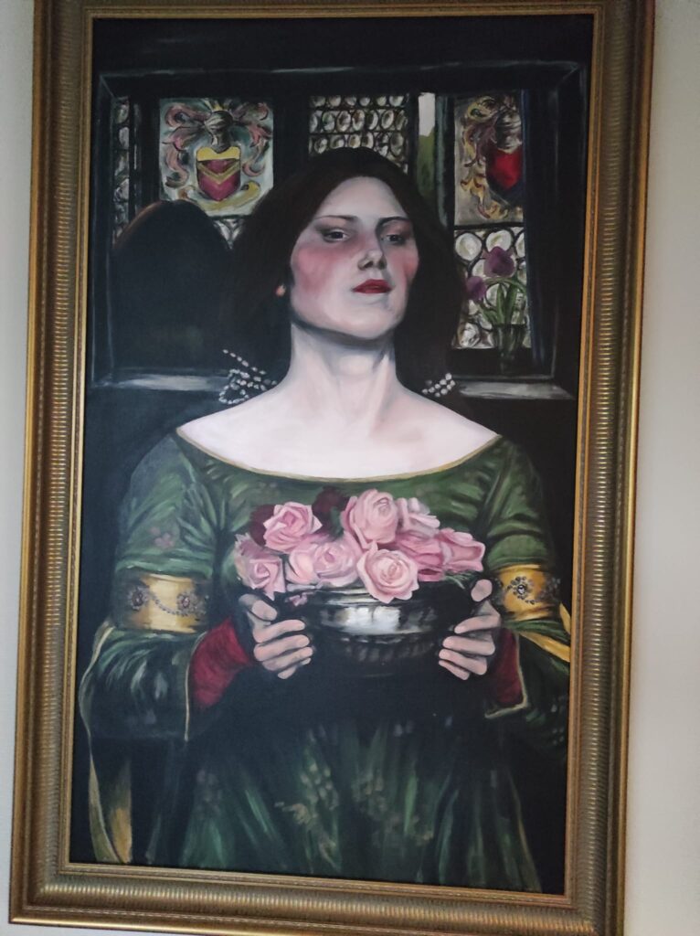 Naar J. W. Waterhouse - Gather ye rosebuds while ye may geschilderd door Marjolein Wessels. Dit is mijn favoriete schilderij.